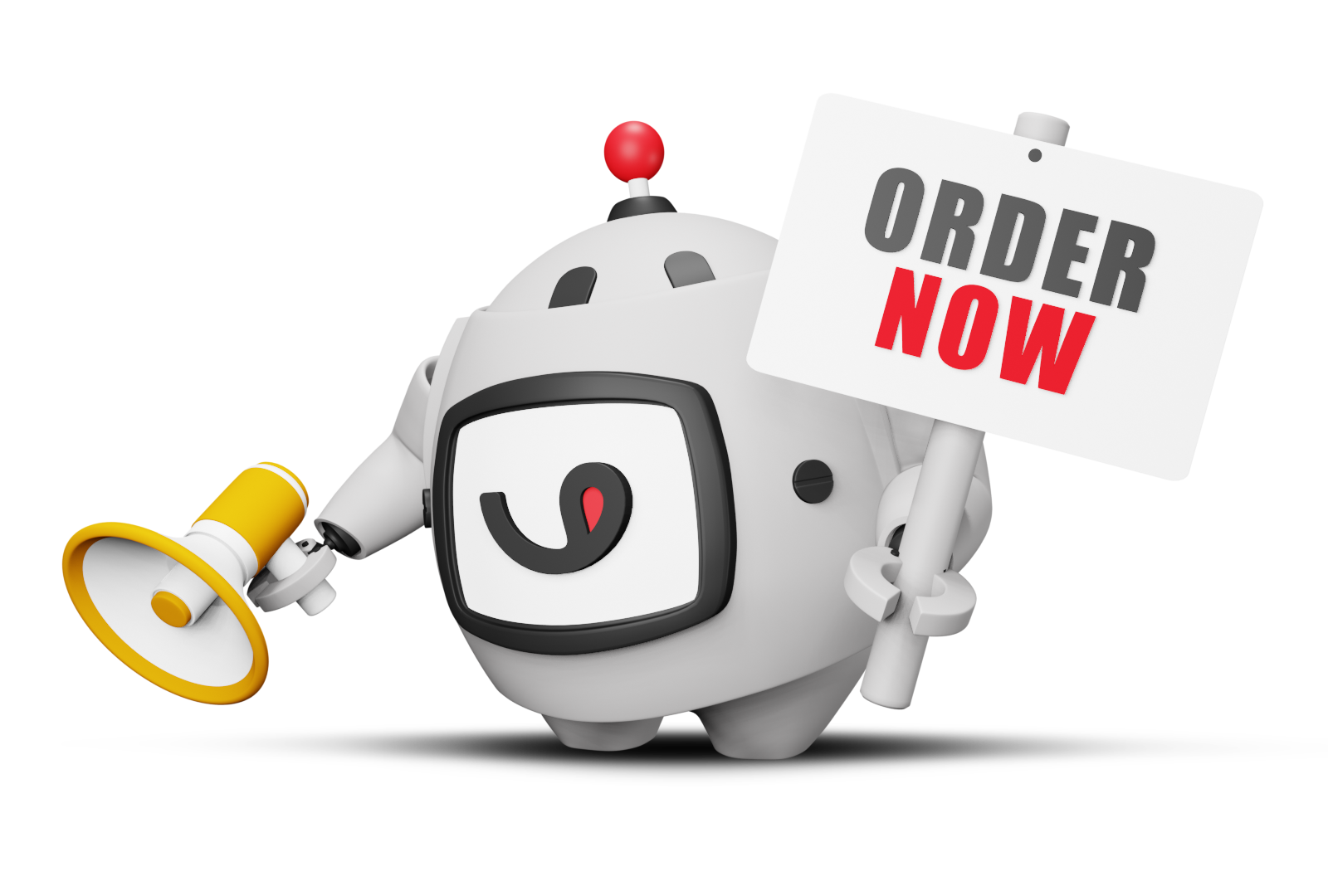 Robot holding order now sign