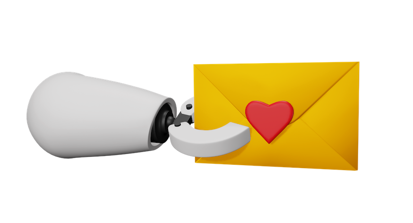 A robot hand holding an envelope