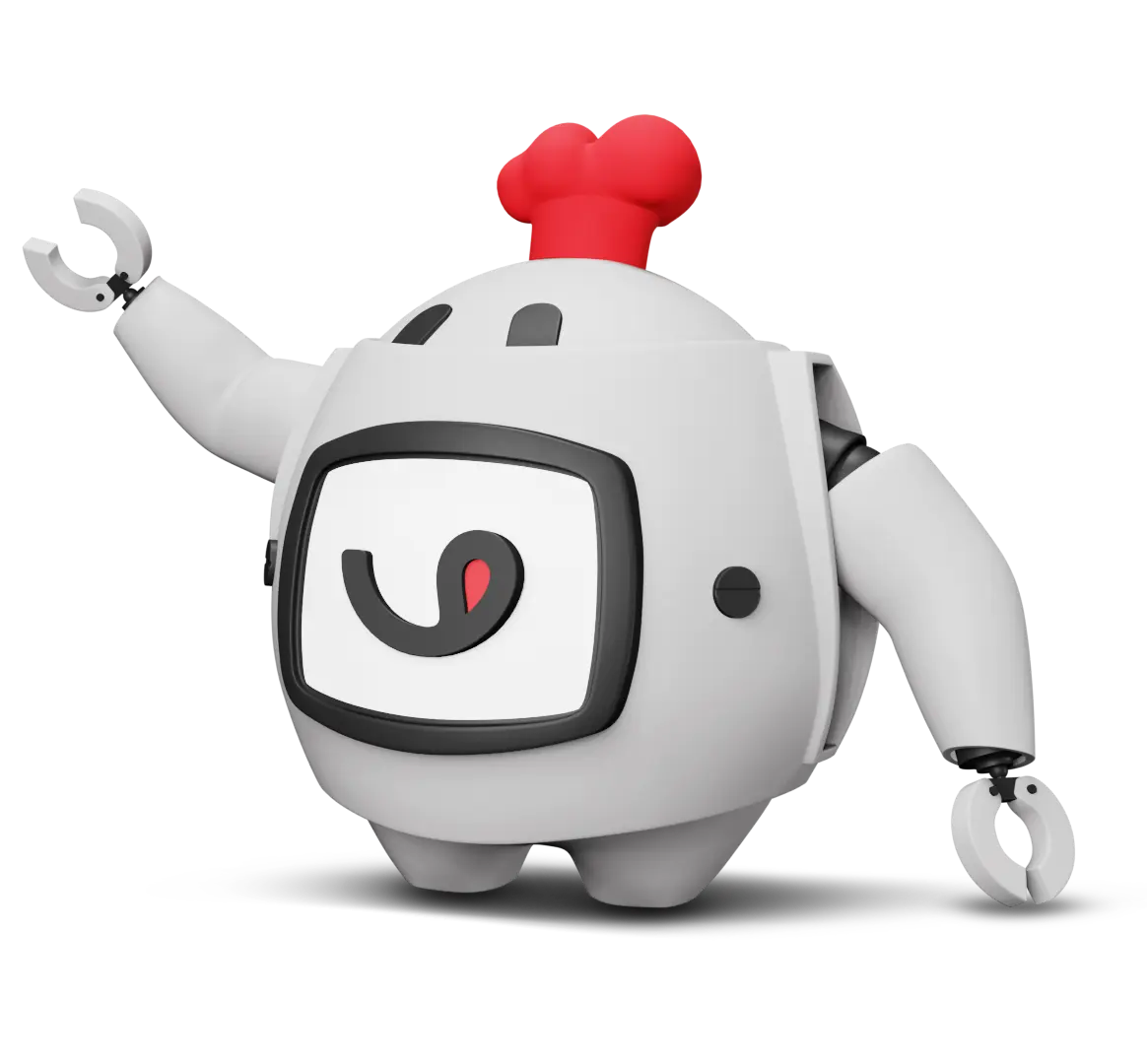 A robot with a cooking hat pointing towards the title of the page