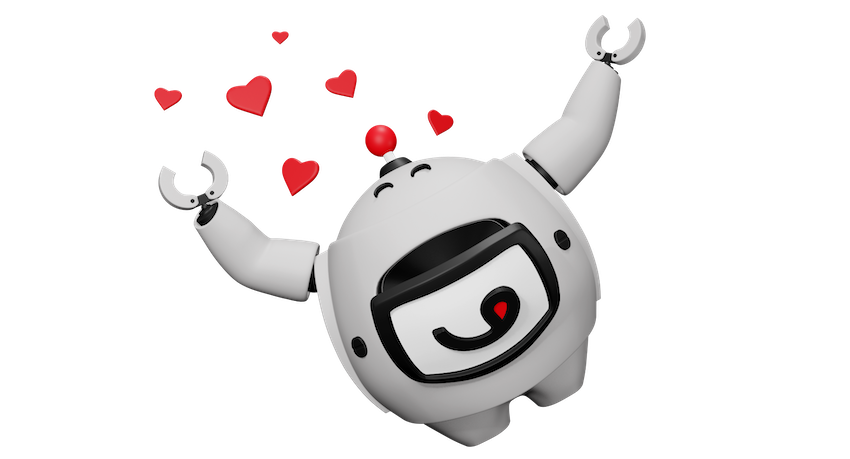 Robot with hearts around it